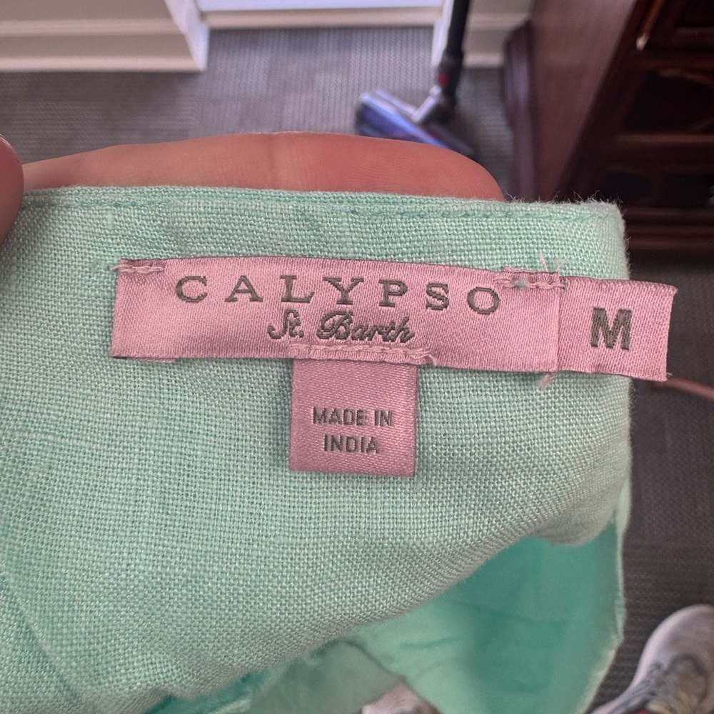 Calypso St. Barth 100% Linen Mint Green Tunic Mini Dress Coverup, size M - Picture 6 of 7